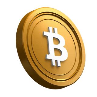 Ukośnie ustawiona moneta Bitcoin (BTC) w sekcji hero